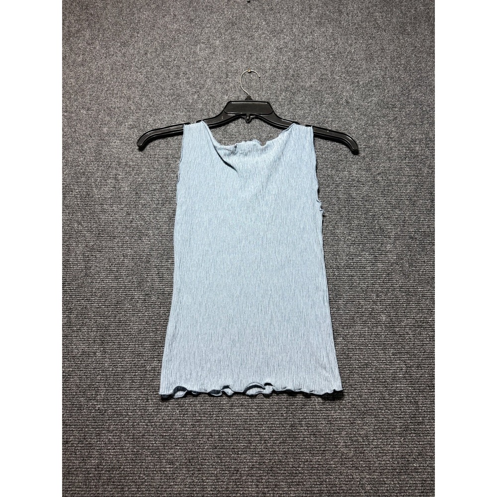 J.Crew Plisse Tank Top Women XS Blue Excellent Condition Lettuce Edge Ribbed - Picture 3 of 5